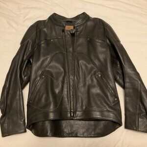 Pagnol Black Leather Motorcycle Jacket - Size XL